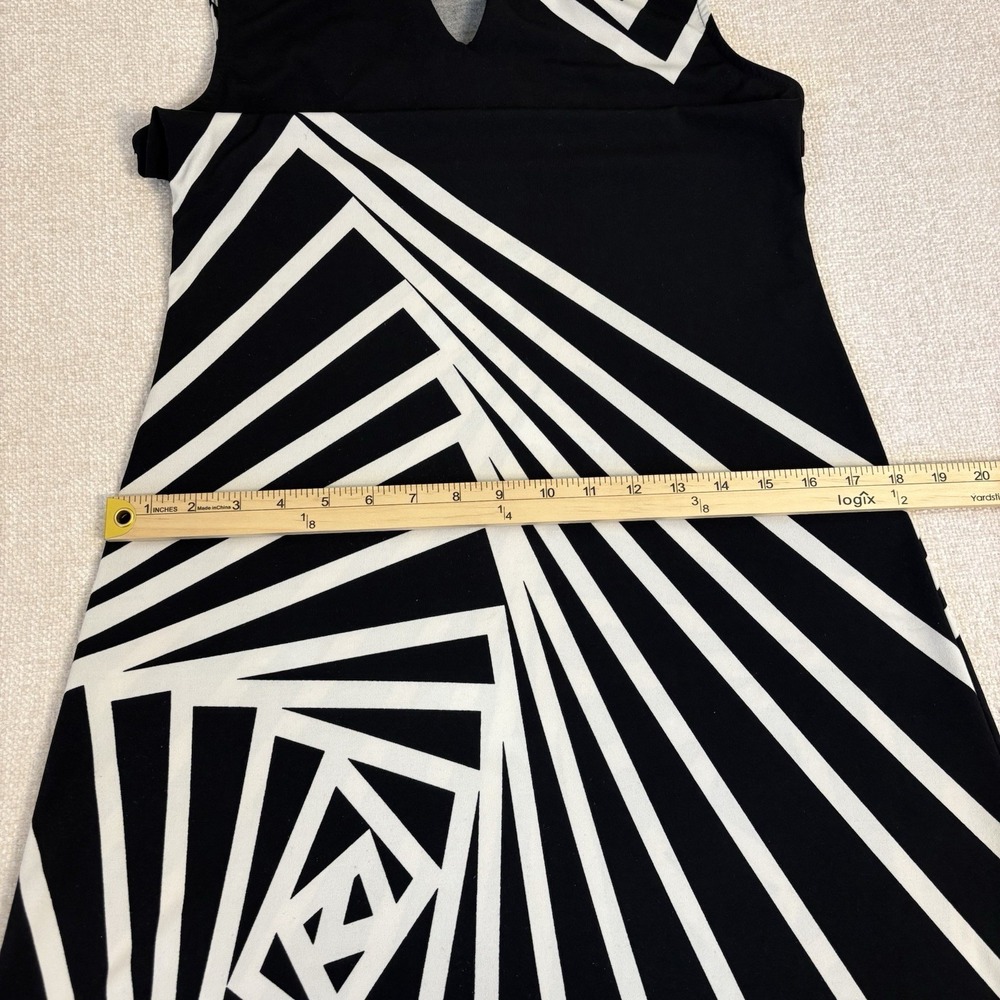 Haani Womens Black White Geometric Optical Illusion Keyhole Shift Dress Small - Picture 8 of 9